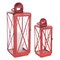 Melrose Curved Candle Lanterns with Cross Paned - 23" - Red - Set of 2